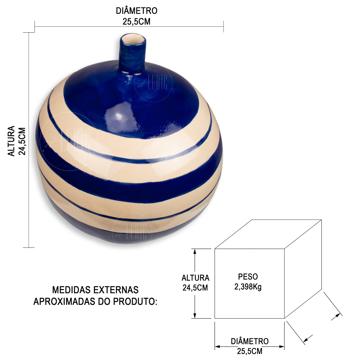 Vaso Decorativo Kaliman Bleu - MEDIDAS