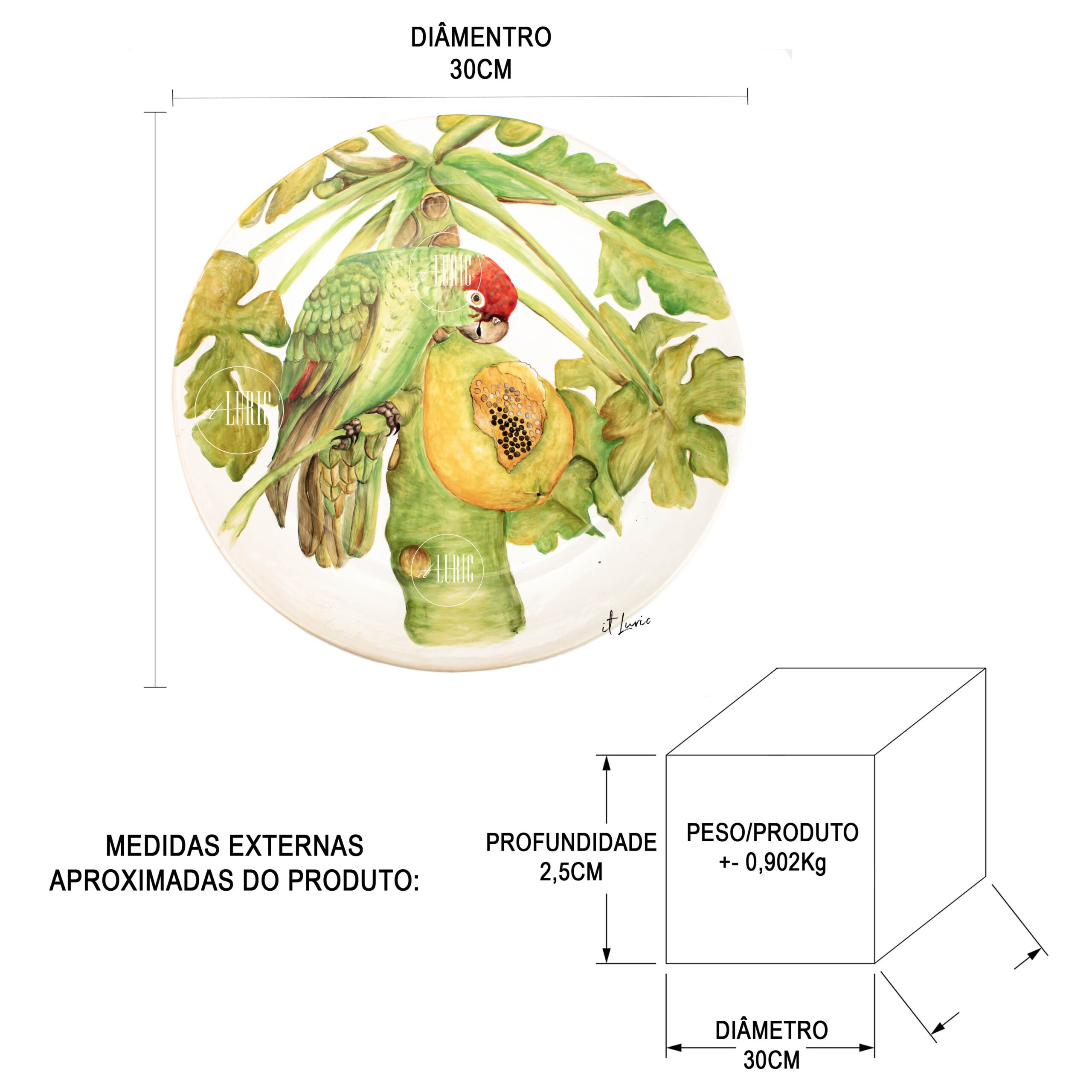PRATO DECORATIVO PRETREI - MEDIDAS