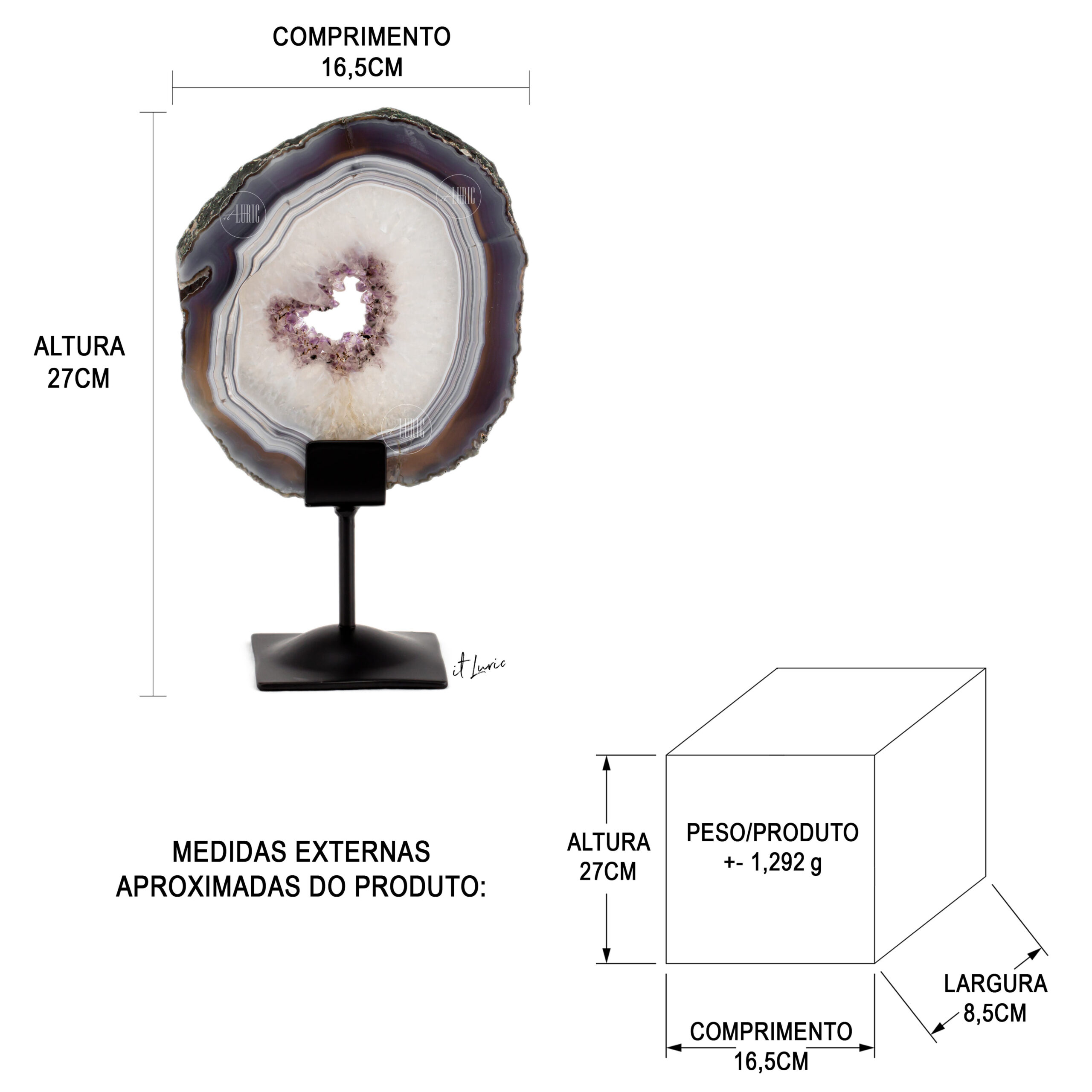 ESCULTURA DE AGATA CINZA - MEDIDAS