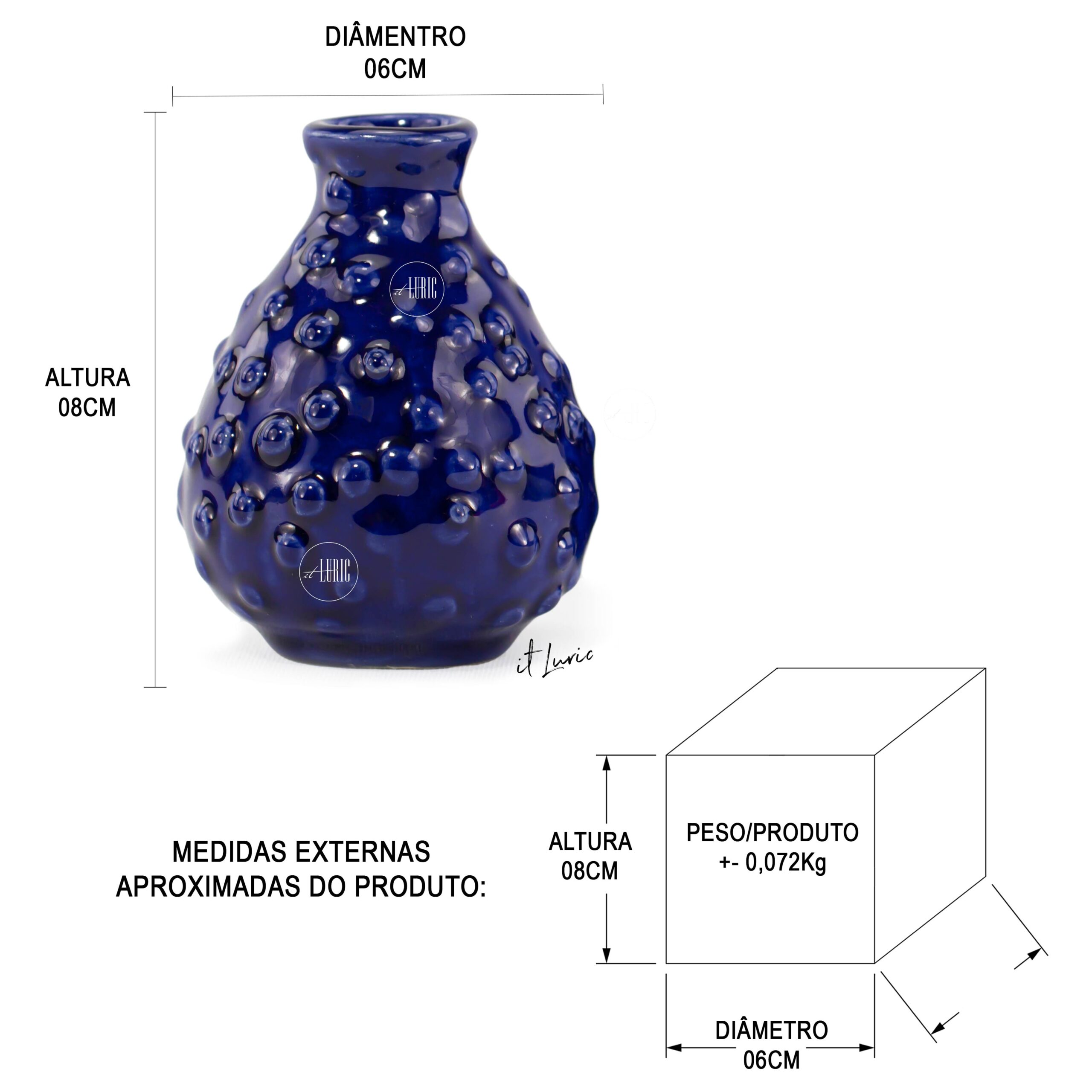 MINI VASO DE FAIANÇA SPOT BLUE-I - MEDIDAS