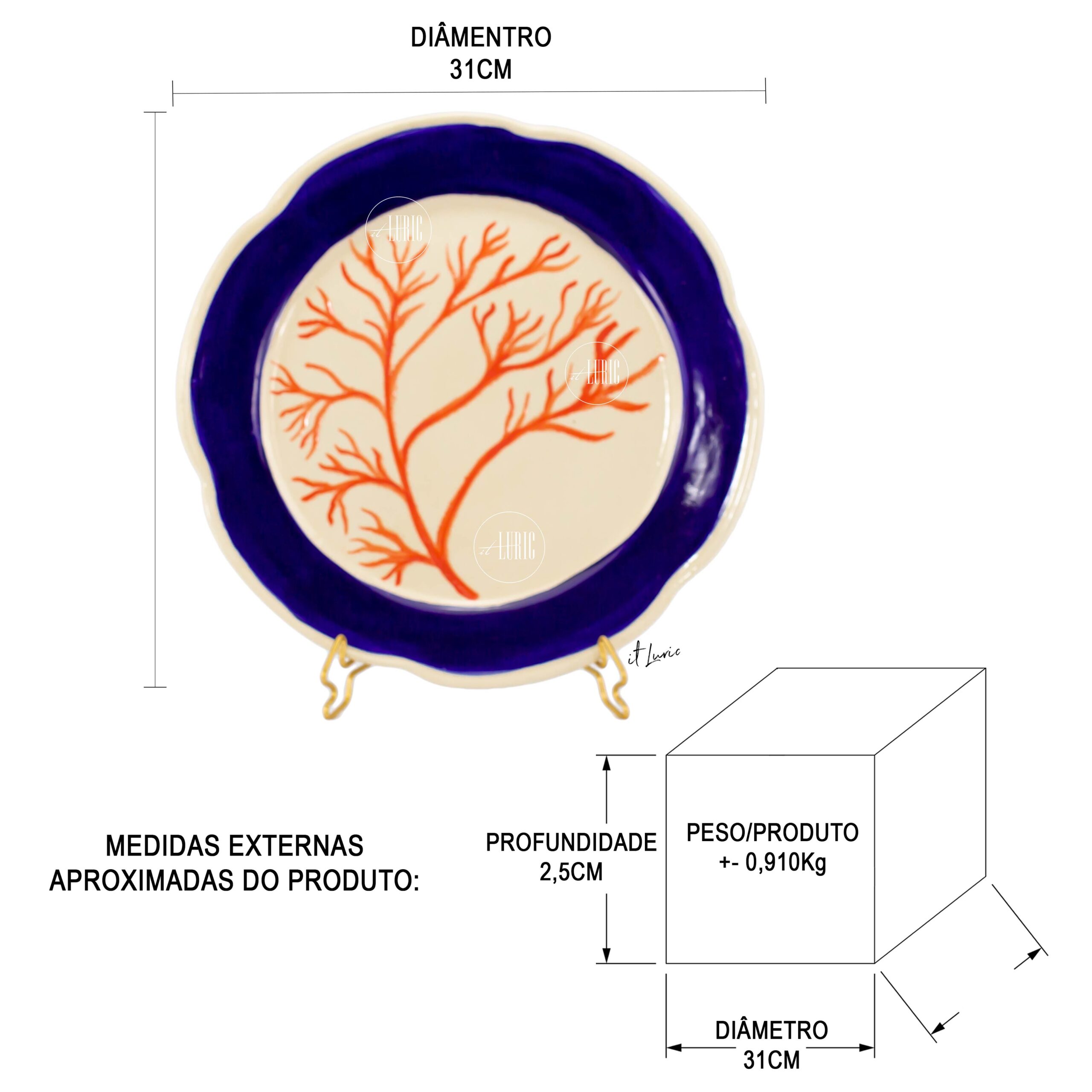 PRATO DECORATIVO CORAL RED - MEDIDAS1