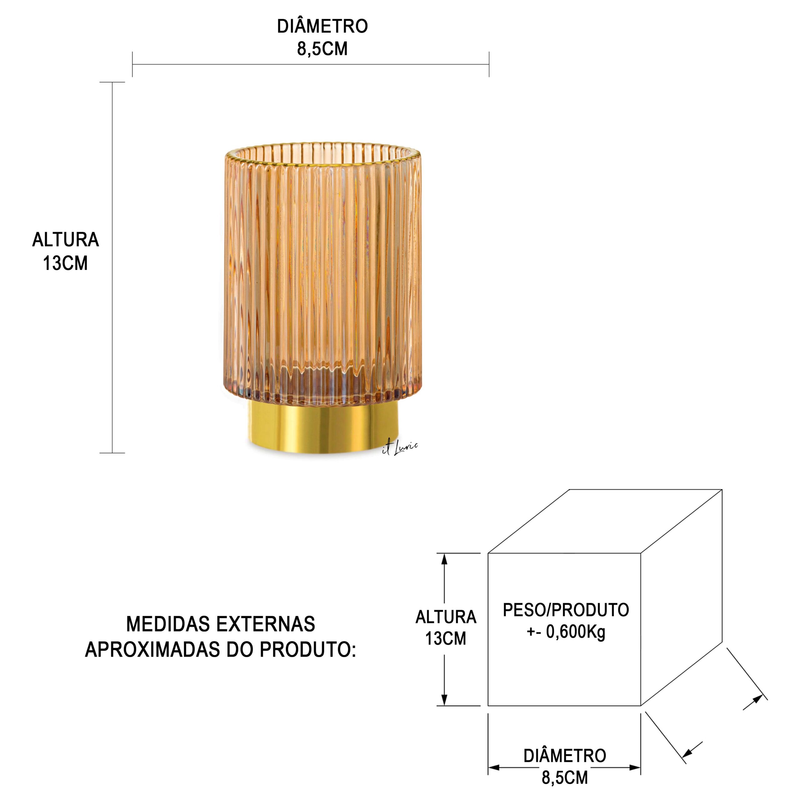 VASO DE VIDRO GOLD CLASSIC - MEDIDAS