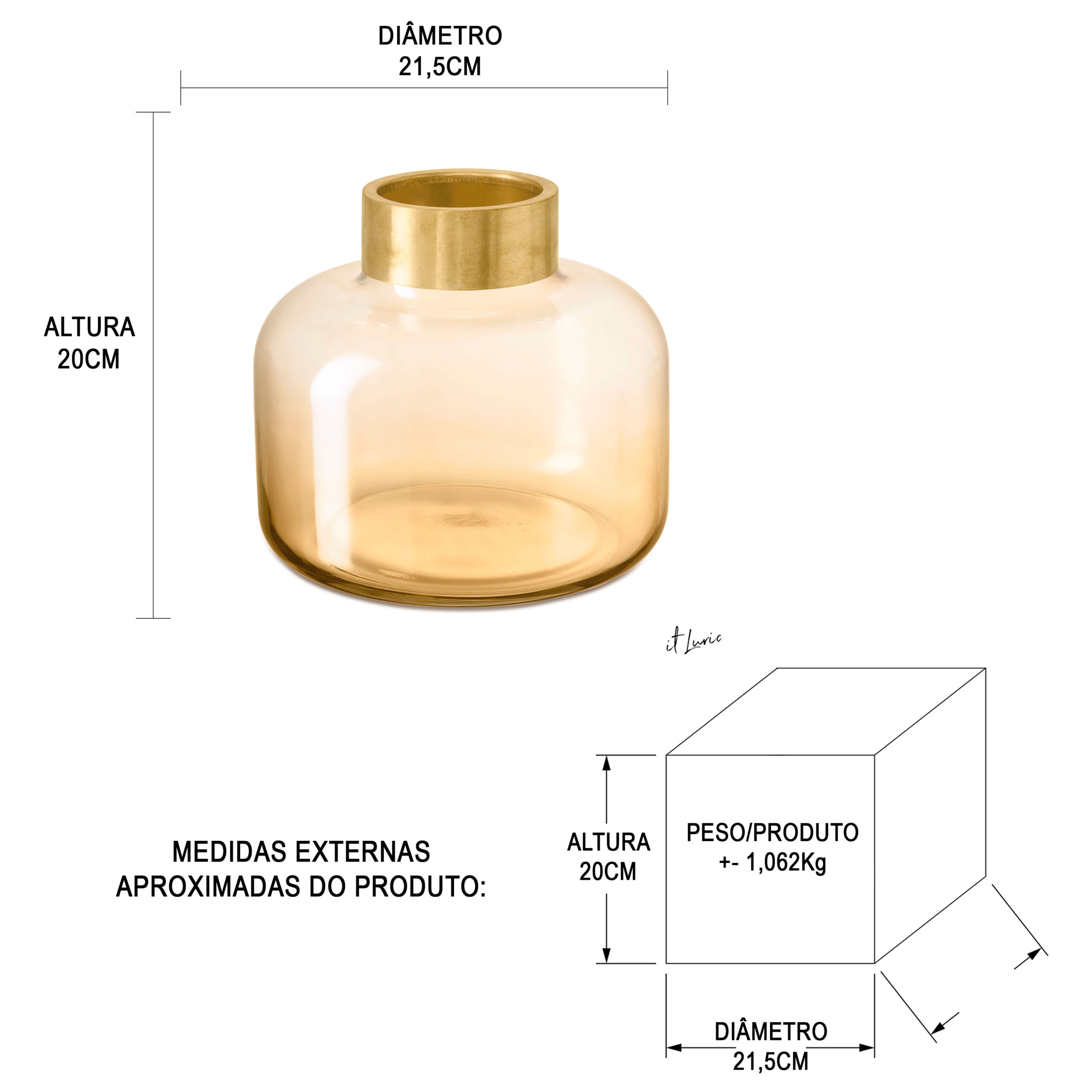 VASO DE VIDRO GOLD NEFERTY - MEDIDAS