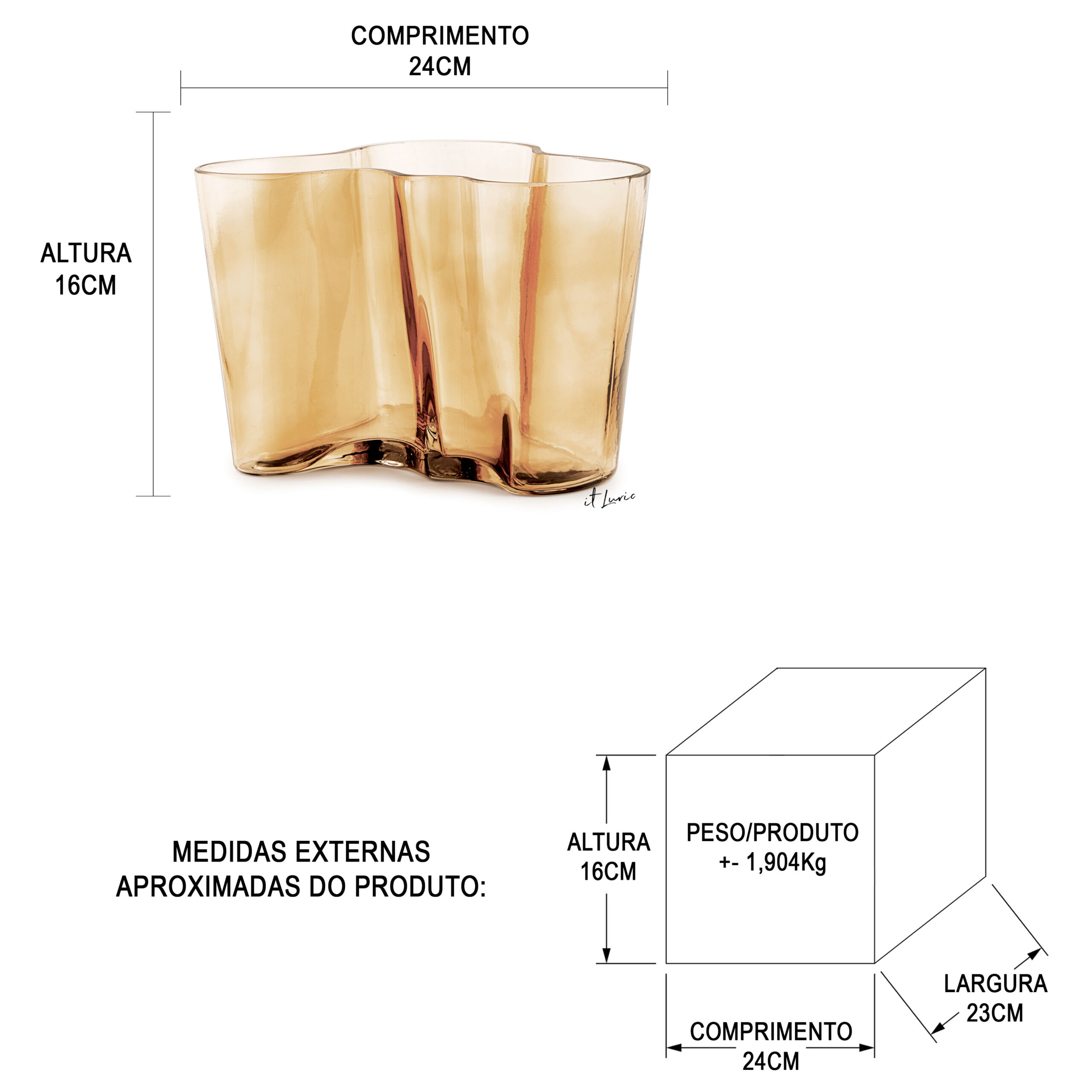 VASO DE VIDRO WAVES FUMÊ - MEDIDAS