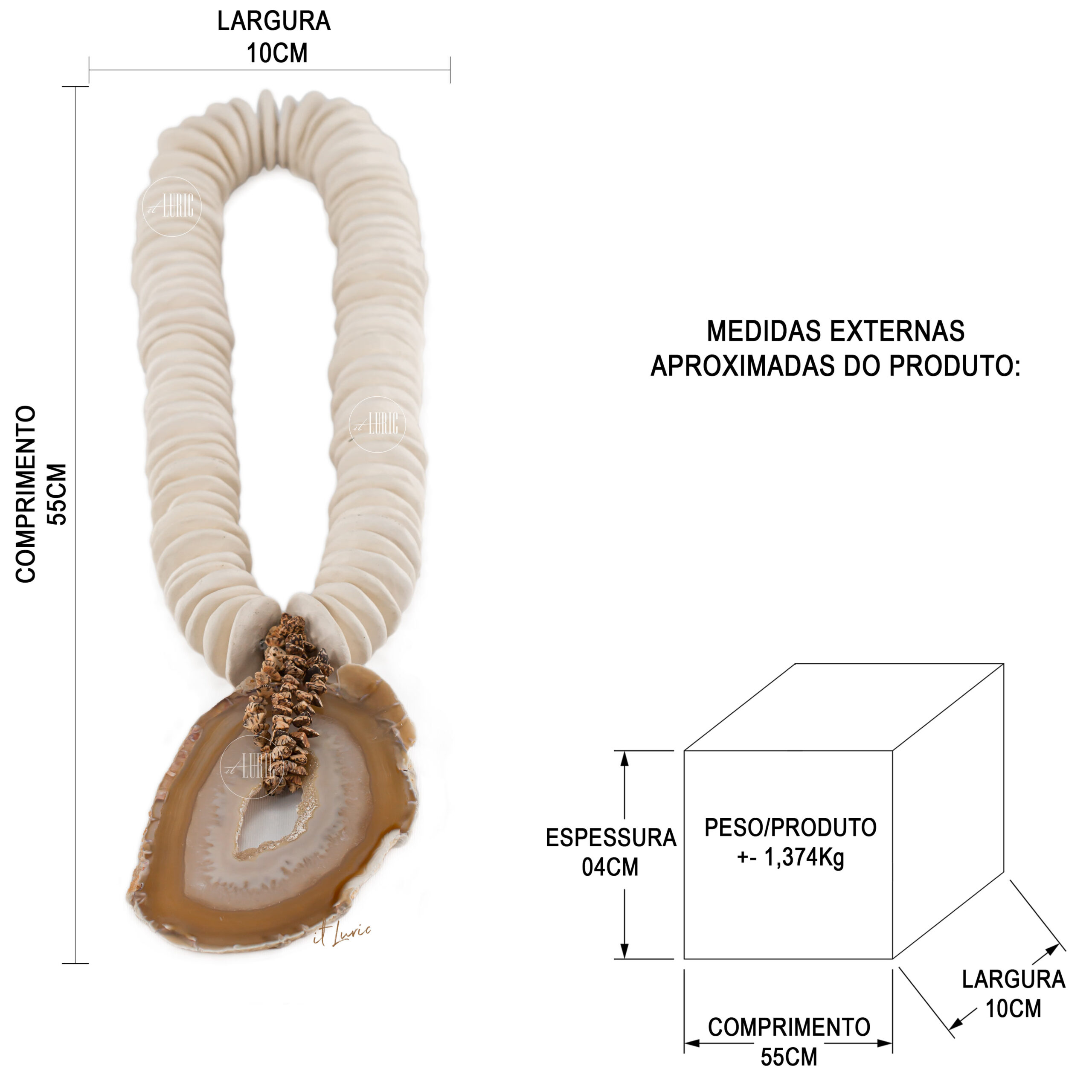 COLAR CERÂMICA E ÁGATA OCRE-G - MEDIDAS