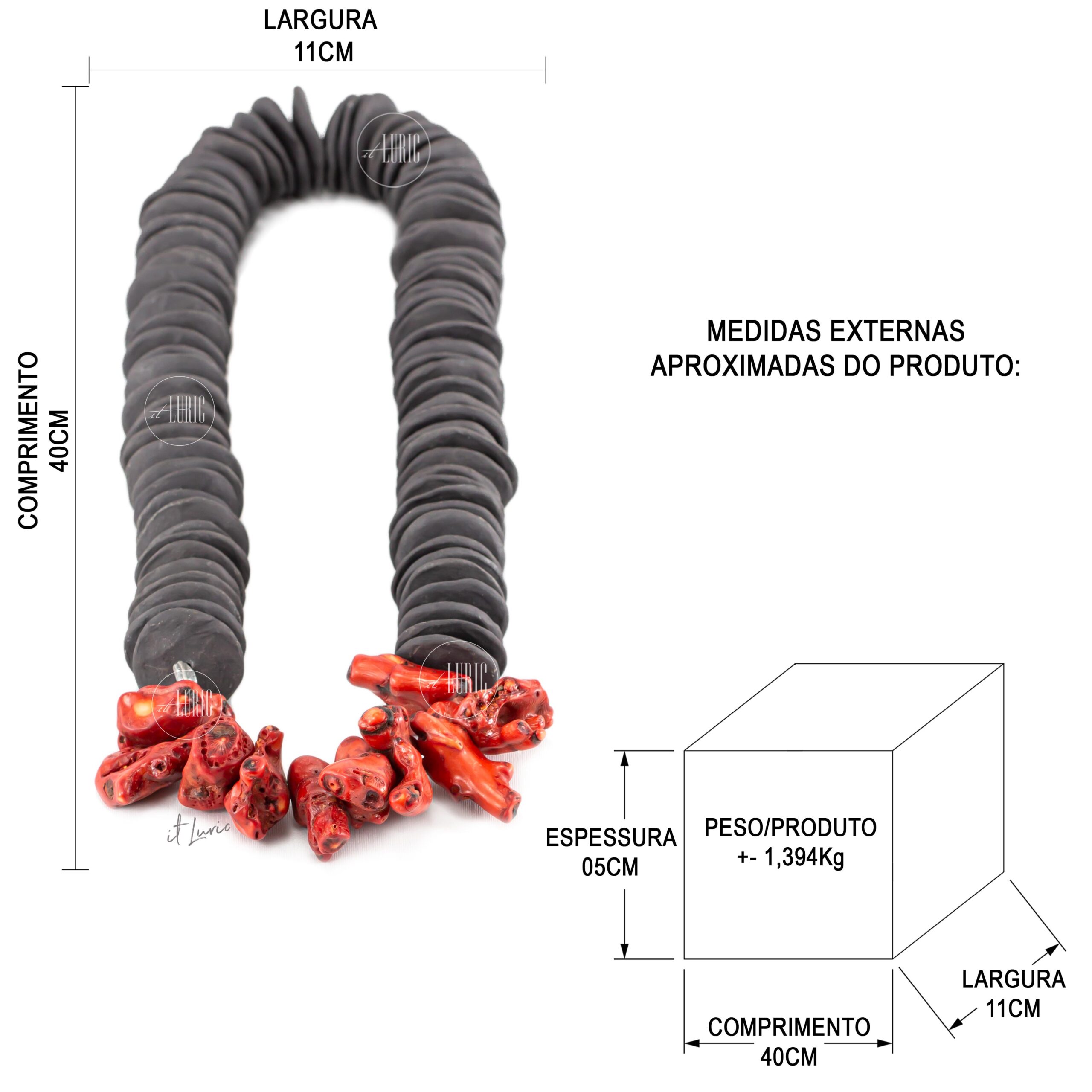 COLAR DE CORAL E CERÂMICA PRETA-G - MEDIDAS