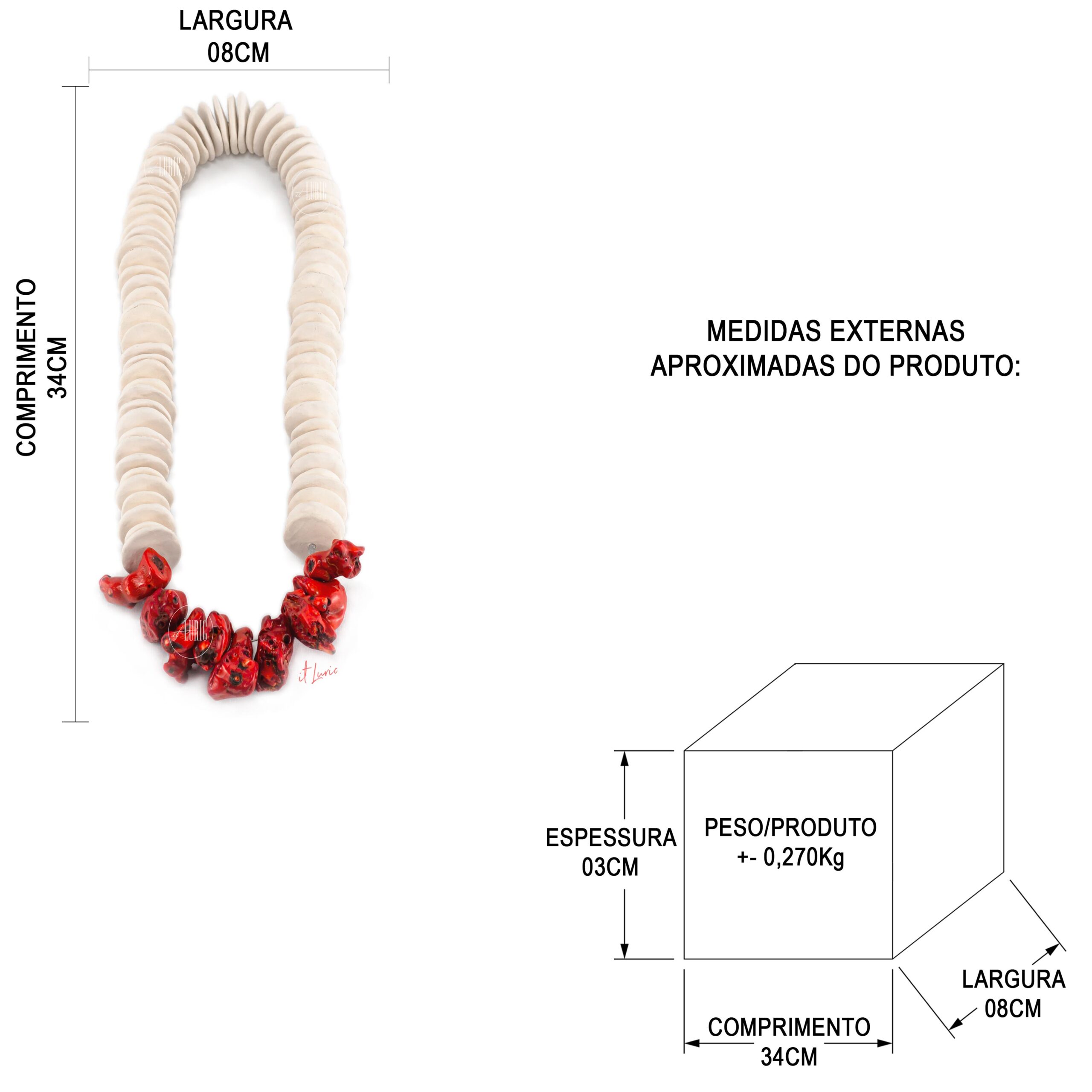 COLAR DE CORAL VERMELHO E CERÂMICA-P - MEDIDAS