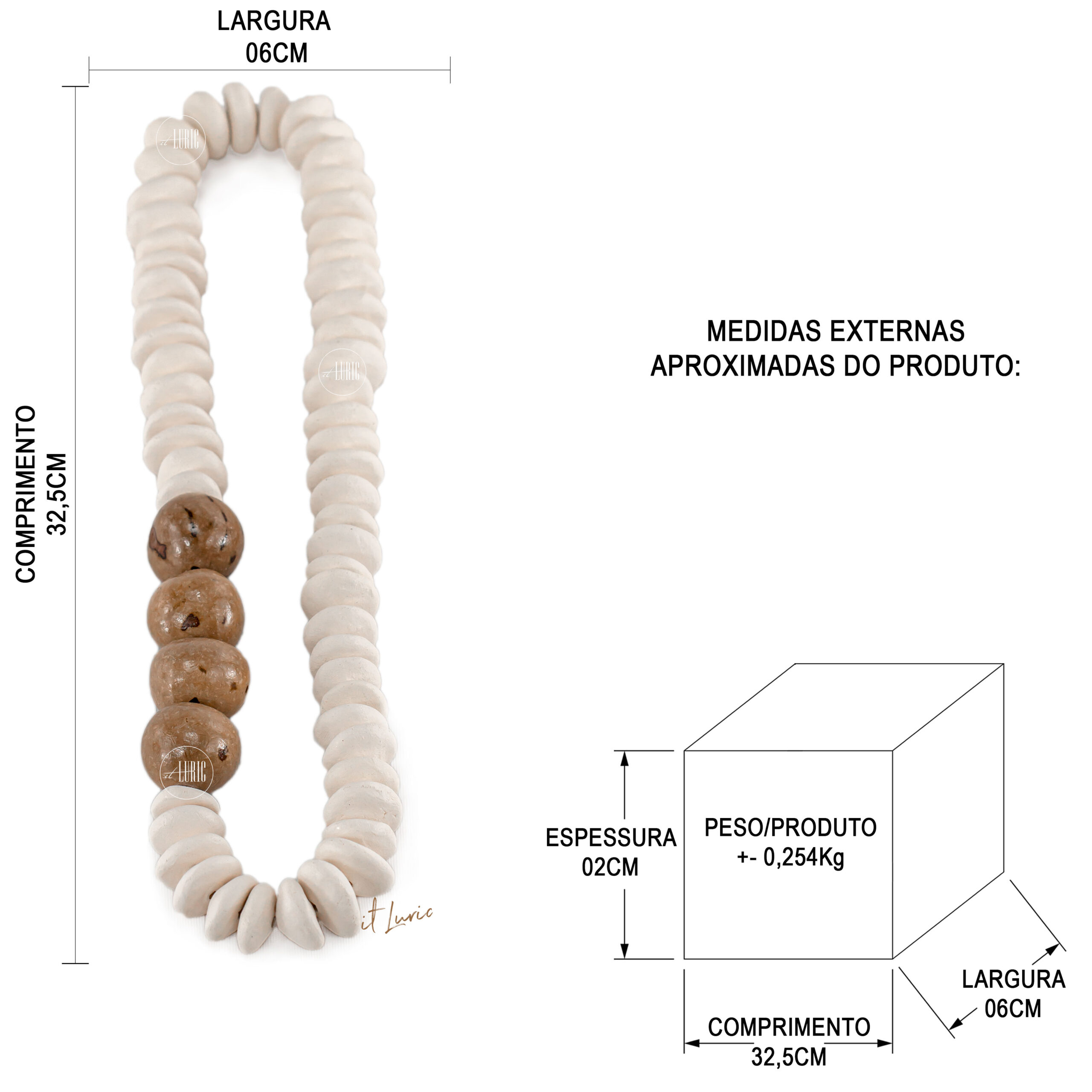 COLAR DECORATIVO SEMENTES DE CARANÃ - MEDIDAS